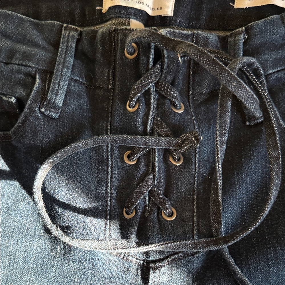 Frame Denim High Rise Lace-Up Jeans - Dark Blue